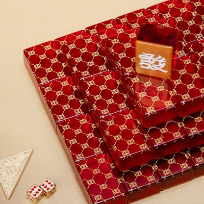 Luxury Mahjong Set in Elegant Gift Box with Large Acrylic Tiles | Chinese Mahjong Game Set for Adults, Easy-to-Handle Tiles, Luxury Tabletop Set for Gifting, Family Gatherings & Travel - color: Red 2