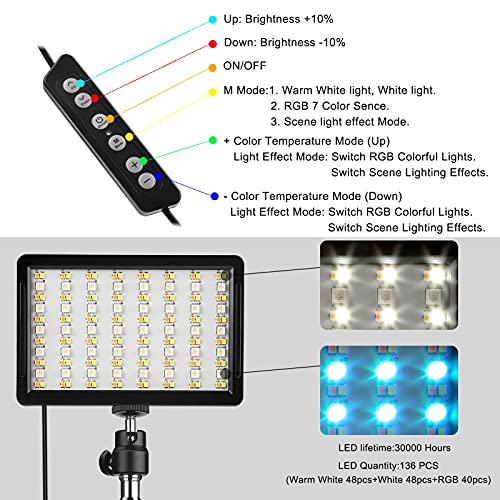 2 Packs RGB LED Video Light with Tripod Stand/White Filters