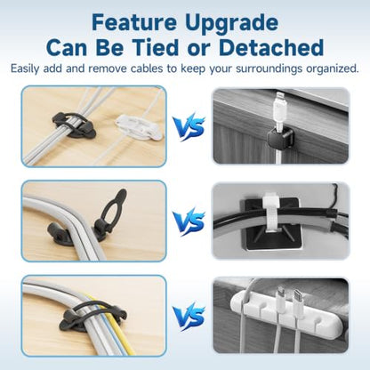 20 Sets Adjustable Cable Management Clips, Self Adhesive Cord Organizer with Elastic Loop, Reusable Cable Holder for Desk, Under Desk, Wall, TV, Office, Home, Charging Cables, USB, HDMI, PC Wires