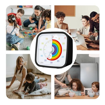 Rainbow Visual Timer for Kids, 60-min Countdown Timer, Black | Protective Case, No Ticking, Mute and Ringing Alarm Available, Time Management Tool, Low Power Reminder, for Study,Game,Work - color: Black Rainbow