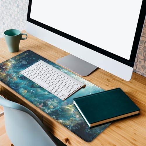 Water Dragon Gaming Mouse Pad Ocean Underwater World Dragon Extended Mousepad Waterproof Stitched Edges Rubber Base Non-Slip Deskpad Computer Keyboard Mat 31.5"x11.8" - color: Water Dragon, size: 31.5L x 31.5W inches