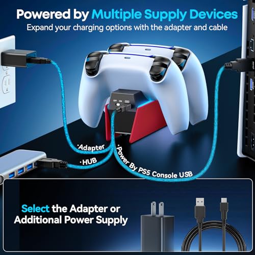 OIVO P5 Controller Charger with Fast Charging AC Adapter, P5 Controller Charging Station Stand for Play Station 5, Docking Station Replacement for PS 5 Accessories Kits, Volcanic Red - color: Volcanic Red
