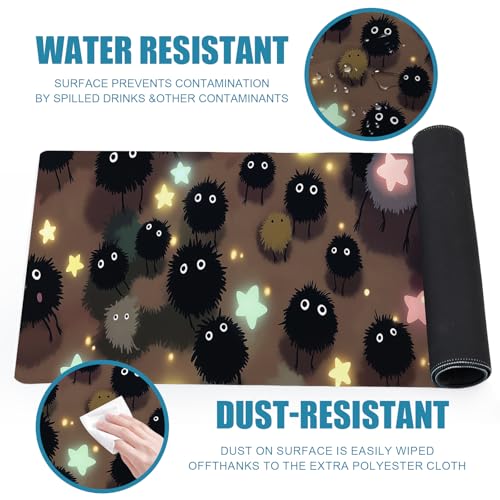 Gaming Mouse Pad, Large Mousepad XL Extended, Desk Mat, Computer Keyboard Mat, Non-Slip Stitched Edges Rubber Base, Home&Office, 31.5x11.8in, Japanese Anime Cute Black Dust Fairy Design - color: Dust Fairy