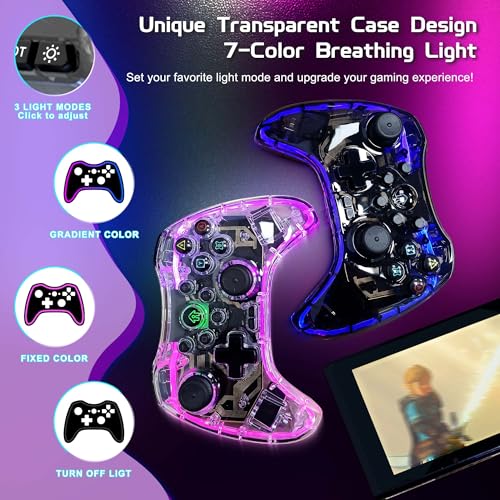 Joso RGB Wireless Mobile Gaming Controller for iPhone, Android, iPad, Tablet, PC, Phone Controller with Phone Clip Supports Cloud Game, COD, Genshin Immpact, Remote Player Gamepad with 2 Back Buttons - color: Transparent RGB