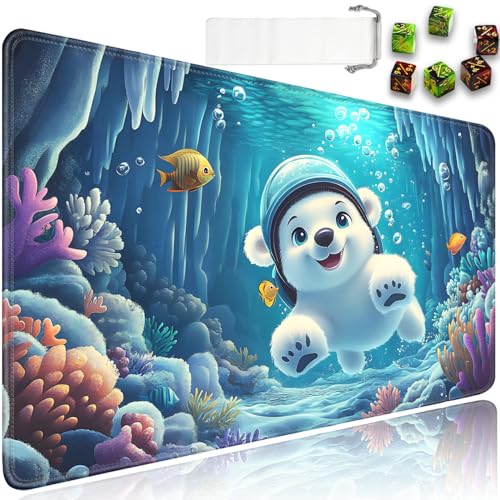for MTG Game Playmat - 24 x 14 inches with Dices and Storage Bags, Non-Slip Base for TCG and Board Game Card Mats, Trading Card Games Mat, Bear Exploring The Ocean Collectible Card Playmats - color: Jv-playmat-p7-1-h212