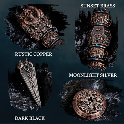 Unique Metal DND Wand dice Set with Bagua Stand, Seven as one, Roulette dice Rotator, Suitable for Role-Playing or Steampunk Themed Games with D20 D12 D10 D8 D6 D4 D00% Metal dice Set (Copper) - color: Copper