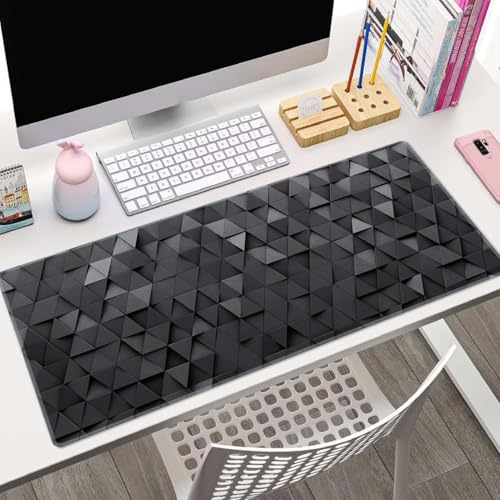 Gaming Mouse Pad, Large Mouse Pads for Desk, Non-Slip Rubber Base Mousepad, Keyboard Mouse Mat, Desk Pad with Stitched Edges, 31.5x11.8inch, Black Grey Triangular Abstract - color: Black Grey Triangular Abstract