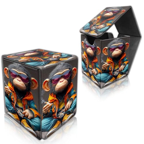 for MTG Deck Box, Trading Card Storage Case Holds 100+ Sleeved Cards, Cool Chimp in Sunglasses Magnetic Closure Durable Deck Holder for Magic The Gathering, TCG & Commander - color: Cool Chimp in Sunglasses