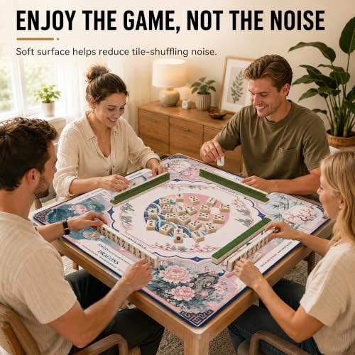 Crane Waves Mahjong Mat for Table with Carrying Bag, Anti Slip Noise Reduction Game Table Cover for Mahjong, Card, Board Tile Games, 31.5'' x 31.5'' - color: Moonlit Crane Waves
