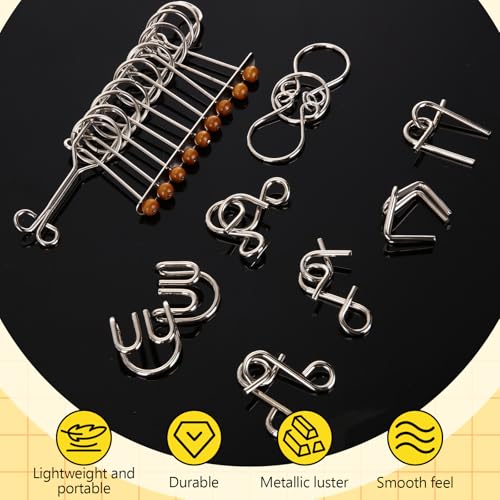 Metal Wire Puzzle Set of 8 with Pouch, Brain Teaser Puzzles IQ Test Ring Disentanglement Unlock Interlock Game Trick Metal for Party Favor Challenge (E Style) - style: E Style