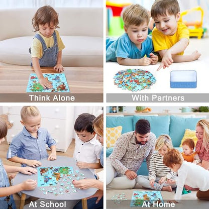 LELEMON Puzzles for Kids Ages 4-6,Dinosaur Map 100 Piece Puzzles for Kids Ages 6-8 in a Metal Box,Educational Jigsaw Puzzles,Childrens 100 Piece Puzzle Games Puzzle Toys for Girls and Boys - color: Dinosaur Map