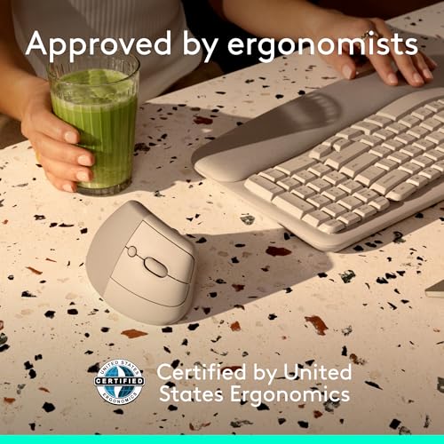 Logitech Lift Vertical Ergonomic Wireless Mouse - Sand | Connect via Bluetooth or included Logi Bolt USB-A receiver, quiet clicks, 4 of 6 buttons customizable, Windows Mac compatible - color: Sand, style: Right-Handed