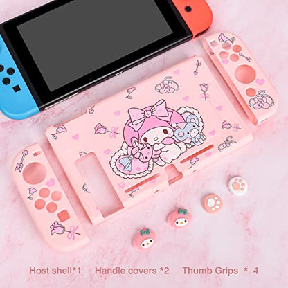 DLseego Cute Rabbit Switch Protective Case Dockable Soft Silicone Shell Shockproof Scratch Resistant Cover Joy Con Skin with 4PCS Lovely Thumb Grips Caps - color: Pink Rabbit