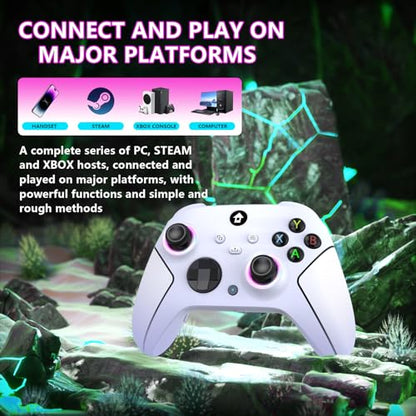 YUYIU Upgrade 2.4GHz Controller with 7 Colors RGB Light for Xbox Controller, Xbox One Series X|S,Consoles,Steam PC Windows, with 1000mAh Battery/Dual Vib-Ration/Turbo/Programmable, 3.5mm Audio Jack - color: Pearl White
