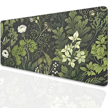 Sage Green Floral and Plant Desk Pad Mouse Pad,Large Gaming Mouse Mat with Stitched Edges,Non-Slip Waterproof Rubber Base Mous Mat for Office Computer Keyboard Laptop Home(27.5X11.8 in) - color: Botanical Art Nouveau