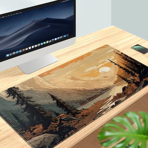 Sunset Mountains Desk Mat Aesthetic Large Mouse Pad XXL Extended Gaming Mousepad Nature Landscape Big Mouse Mat Computer Laptop Desktop Pad Keyboard Mat Desk Decor 31.5x15.7 in - color: Sunset Mountains