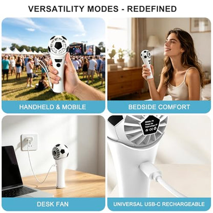 SZO Portable Handheld Turbo Fan, World Cup Soccer Mini Personal Fan with 5-Speed Wind, Digital Power Display, USB Rechargeable Fan for Home, Office, Outdoor & Soccer Fans