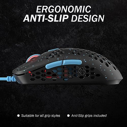 HK GAMING Mira M Ultra Lightweight Honeycomb Shell Wired RGB Gaming Mouse - Up to 12 000 cpi | 6 Buttons - 63g Only (Mira-M, Blue Phantom)