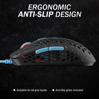 HK GAMING Mira M Ultra Lightweight Honeycomb Shell Wired RGB Gaming Mouse - Up to 12 000 cpi | 6 Buttons - 63g Only (Mira-M, Blue Phantom)
