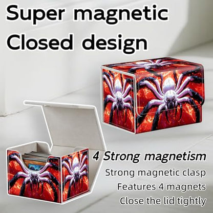 Trading Card Storage Box, Holds 100+ for MTG Cards, PU Leather with Magnetic Closure, Giant White Spider in Fiery Abyss Durable Deck Box for Magic the Gathering, Trading Card Games - color: Giant White Spider in Fiery Abyss
