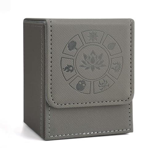 Arkeiliy MTG Deck Box with 50 Pcs Card Sleeve, 110+ Card Storage Leather Deck Box for Magic Commander, Collectible Trading Card Cases for Trading Card Games (Grey) - color: Grey III