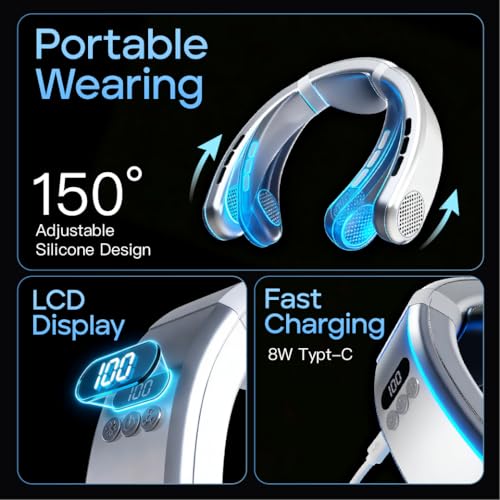 Cooling fan neck ac air conditioner, Rechargeable Neck Fan with Semiconductor Cooling Plate, 7000mAh Portable Battery, 3+ Hours Runtime, 360g Lightweight Wearable for Travel, Hot Flashes, and Outdoor.