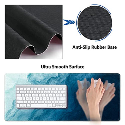 AIMSA Large Gaming Mouse Pad Set, Keyboard Wrist Rest Support + Extended Mouse Pad + Mouse Wrist Cushion + Coaster, Ergonomic Memory Foam Multifunctional Desk Mat 35x15.7inch (Dark Blue Waves) - color: Dark Blue Waves