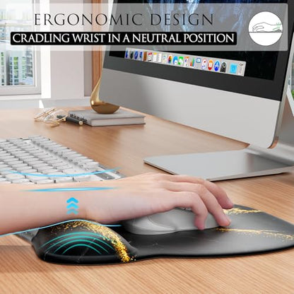 MROCO Ergonomic Mouse Pad with Gel Wrist Rest, 9.4 x 8.1 in, Black Gold | Ergonomic Shape Design, Multiple Pattern Options, Gel Wrist Comfort, Smooth Lycra Surface, Non-Slip PU Base - color: Black Gold