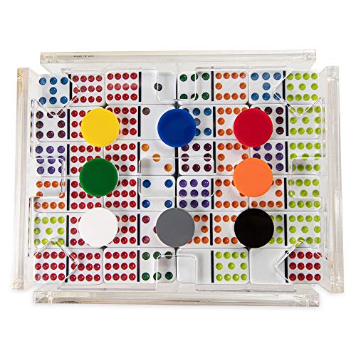 LuxeDominoes Mexican Train Dominoes Set for Adults – Modern Deluxe Clear Acrylic Double 12 Dominoes Game, 2-8 Players, Adult Game Night Gift - color: Clear