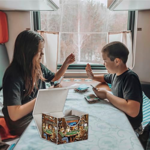MTG Card Storage Solution - Card Box and Commander Decks, High Capacity Anime Card Sleeves for Deck Box, Group of Cats Playing Poker - color: Group of Cats Playing Poker