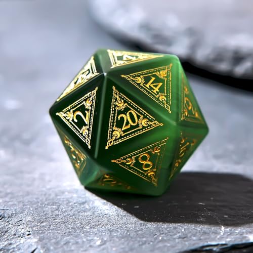 1PCS Gem D20 DND Dice - 25mm 20 Sided Crystal Cat Eye D&D Dice for Dungeons and Dragons, RPG, Roleplaying Games MTG Table Games, Handmade Polyhedral Dice(Pattern Green) - color: D20 Cat Eye-pattern Green