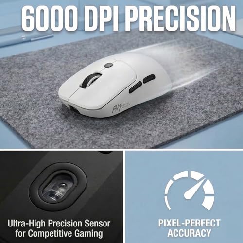 RK ROYAL KLUDGE MO1 Wireless Mouse, 55g Ultra-Lightweight Computer Mice, 6 Programmable Buttons, 2.4GHz/Bluetooth/Wired, 6000 DPI Optical Sensor, White - color: White