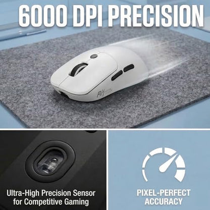 RK ROYAL KLUDGE MO1 Wireless Mouse, 55g Ultra-Lightweight Computer Mice, 6 Programmable Buttons, 2.4GHz/Bluetooth/Wired, 6000 DPI Optical Sensor, White - color: White