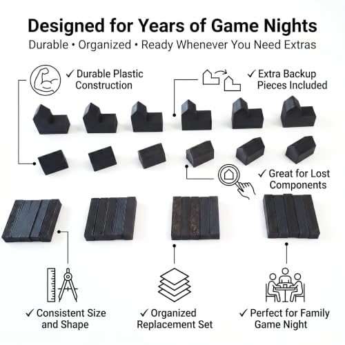 Replacement Pieces for Settlers of Catan – Roads, Settlements & Cities Set, Durable Game Tokens, Compatible with Catan Board Game Accessories, Game Pieces Plus Bonus Pieces (Black) - color: Black