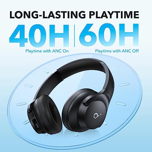Soundcore by Anker Q20i Hybrid Active Noise Cancelling Headphones, Black | Over-Ear, Bluetooth, 40H ANC Playtime, Hi-Res, Big Bass, Transparency Mode, Customize via App, Travel, Home, Office - color: Black
