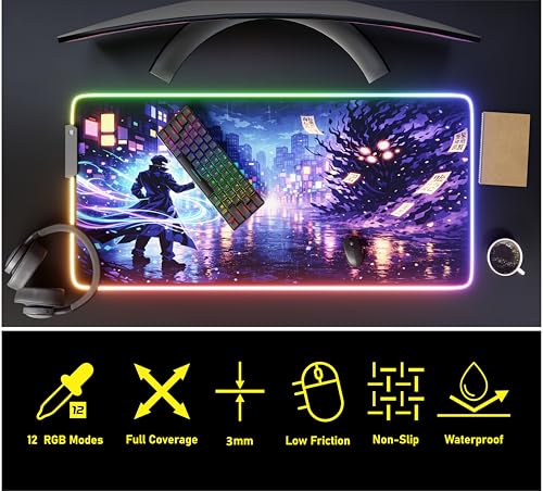 RGB Gaming Mouse Pad Large Extended Desk Mat 35.4x15.7in XXL XXXL Mousepad LED Light Up Keyboard Mat PC Gamer Desk Pad Gaming Accessories Extra Big Mouse Mats Full Desk Size - Arcane Rift - color: Arcane Rift