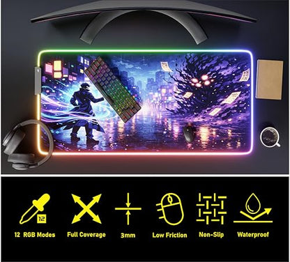 RGB Gaming Mouse Pad Large Extended Desk Mat 35.4x15.7in XXL XXXL Mousepad LED Light Up Keyboard Mat PC Gamer Desk Pad Gaming Accessories Extra Big Mouse Mats Full Desk Size - Arcane Rift - color: Arcane Rift