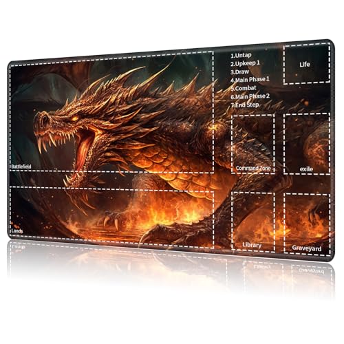for MTG Card Playmat with Zone,Game Play Mat for MTG TCG 24 x 14 inches,Non-Slip Play Mat for Commander Board RPG CCG Game TCG Other Card Games/Mouse Pad-Angry Firedragon - color: Angry Firedragon, size: Zones