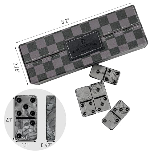 Dominos Set for Adluts - Double 6 Jumbo Domino Set - 28 Thick Marbleized Black and Gray Tiles - Dominoes Set for Adults and Kids, Classic Board Game for Family Nights & Travel (Black & Grey Case) - color: Gray