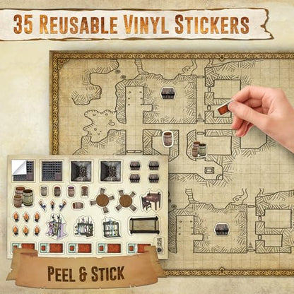 Melee Mats DND Map Starter Set - 24” x 36", Wet & Dry Erase Battle Terrain Grid for Dungeons and Dragons - Ultimate Tabletop Gaming Experience with Accessories - color: Version 2