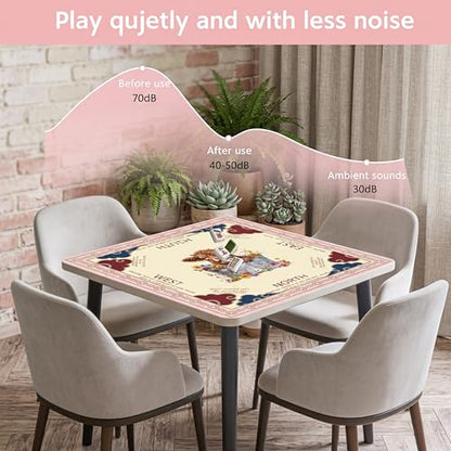 Pink Mahjong Mat with Carrying Bag and Accessories for Game Night | 32.68x32.68 inch, highland cow pattern, waterproof surface, non slip rubber base, noise dampening fabric, rules, dice - color: Pink