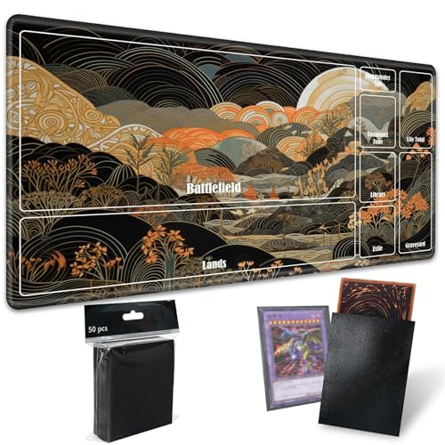 MTG Playmat with Zones, TCG Card Game Play Mat with Stitched Edges, Non-Slip Rubber Base Gaming Desk Mat, Smooth Surface 24 x 14 Inch, Japanese Abstract Art - color: Japanese Abstract Art, size: Zone 1