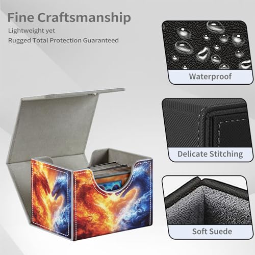 Fire Dragon Ice Dragon for MTG Deck Box, 100+ Double Sleeved Card Storage Case, PU Leather Commander Deck Case for TCG Magic Yugioh, Magnetic Closure - color: Fire Dragon Ice Dragon