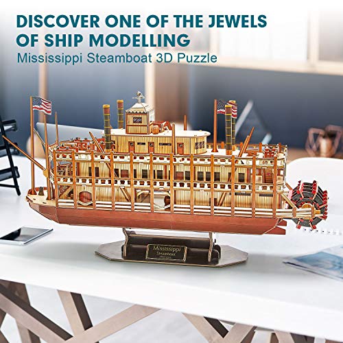 CubicFun 3D Puzzle Mississippi Steamboat Model Kit Gift for Kids and Adults, 142 Pieces - style: 1/100 Mississippi Steamboat