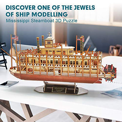 CubicFun 3D Puzzle Mississippi Steamboat Model Kit Gift for Kids and Adults, 142 Pieces - style: 1/100 Mississippi Steamboat