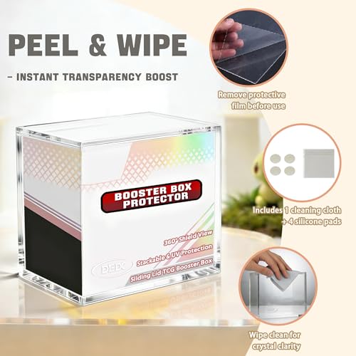 DEDC 1 Pack Acrylic Booster Box Case Magnetic Lid 6 mm Clear | 99% UV Protection with 6 mm Clear Acrylic for Standard English Booster Boxes Inner Size 14.2 X 8.3 X 12.5 cm - size: 1 Pack Booster Box Case