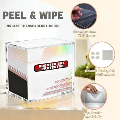 DEDC 1 Pack Acrylic Booster Box Case Magnetic Lid 6 mm Clear | 99% UV Protection with 6 mm Clear Acrylic for Standard English Booster Boxes Inner Size 14.2 X 8.3 X 12.5 cm - size: 1 Pack Booster Box Case