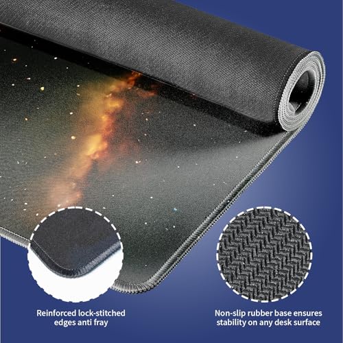 Cute Space Cat Meme Large Mouse Pad, Galaxy Kitten Chasing Taco Desk Mat | Cosmic Surreal Funny Pet Graphic, Vibrant Nebula, 31.5" x 11.8", XXL Gaming Stitched Mousepad, Smooth Surface Anti-Slip Base - color: Curious Cat