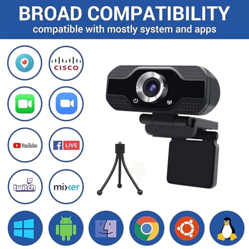 1080P Webcam with Microphone, HD Webcam Web Camera with Tripod Stand, Widescreen USB Computer Camera, Streaming Mic Web cam for Online Calling/Conferencing,Facetime/YouTube Desktop Laptop PC