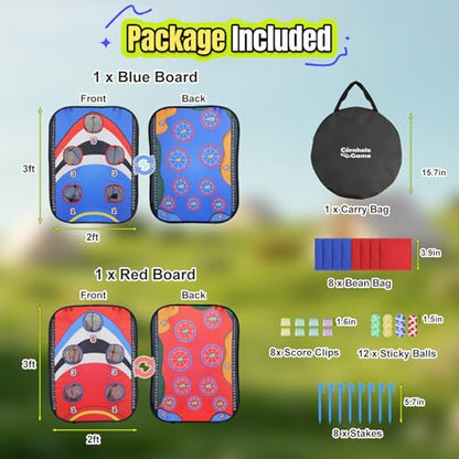 ROSE ME Corn Hole Boards Set, Double Sided, Portable, 3x2 ft, with 5 Holes | Collapsible, with 8 Bean Bags, 12 Sticky Balls, Free Carry Case, Adults Outdoor Toss Games for Yard Lawn Beach Indoor